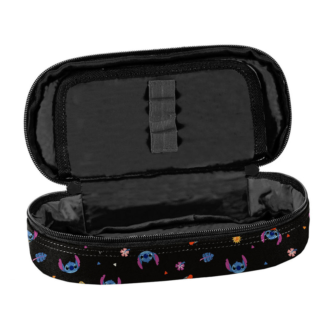 Školní sada Stitch Paso, batoh se třemi přihrádkami, oddílem na notebook a zpevněným dnem, penál s gumičkami na psací potřeby, vak na boty, který lze připevnit na záda, DS26MM