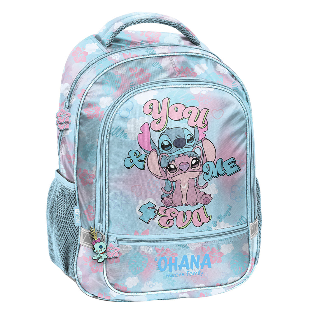 Školní sada Stitch Paso, batoh se dvěma přihrádkami, reflexními prvky a vyztuženými zády, penál bez výbavy s úchyty na psací potřeby, taška na boty, kterou lze připevnit na záda, DS26WW