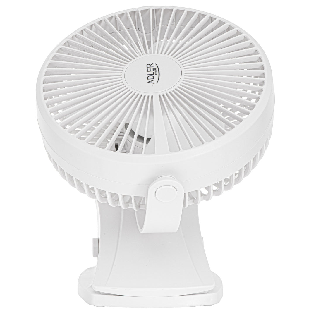 Stolní ventilátor s klipem, na baterii, 15,5 cm, otočný o 360°, USB-C, Adler