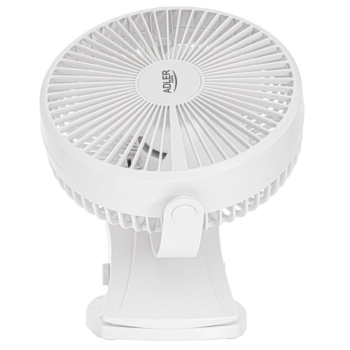 Stolní ventilátor s klipem, na baterii, 15,5 cm, otočný o 360°, USB-C, Adler