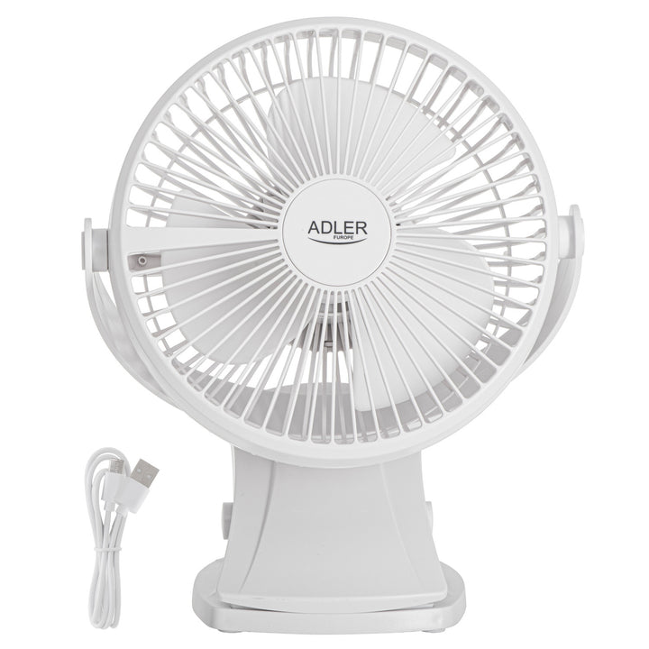 Stolní ventilátor s klipem, na baterii, 15,5 cm, otočný o 360°, USB-C, Adler