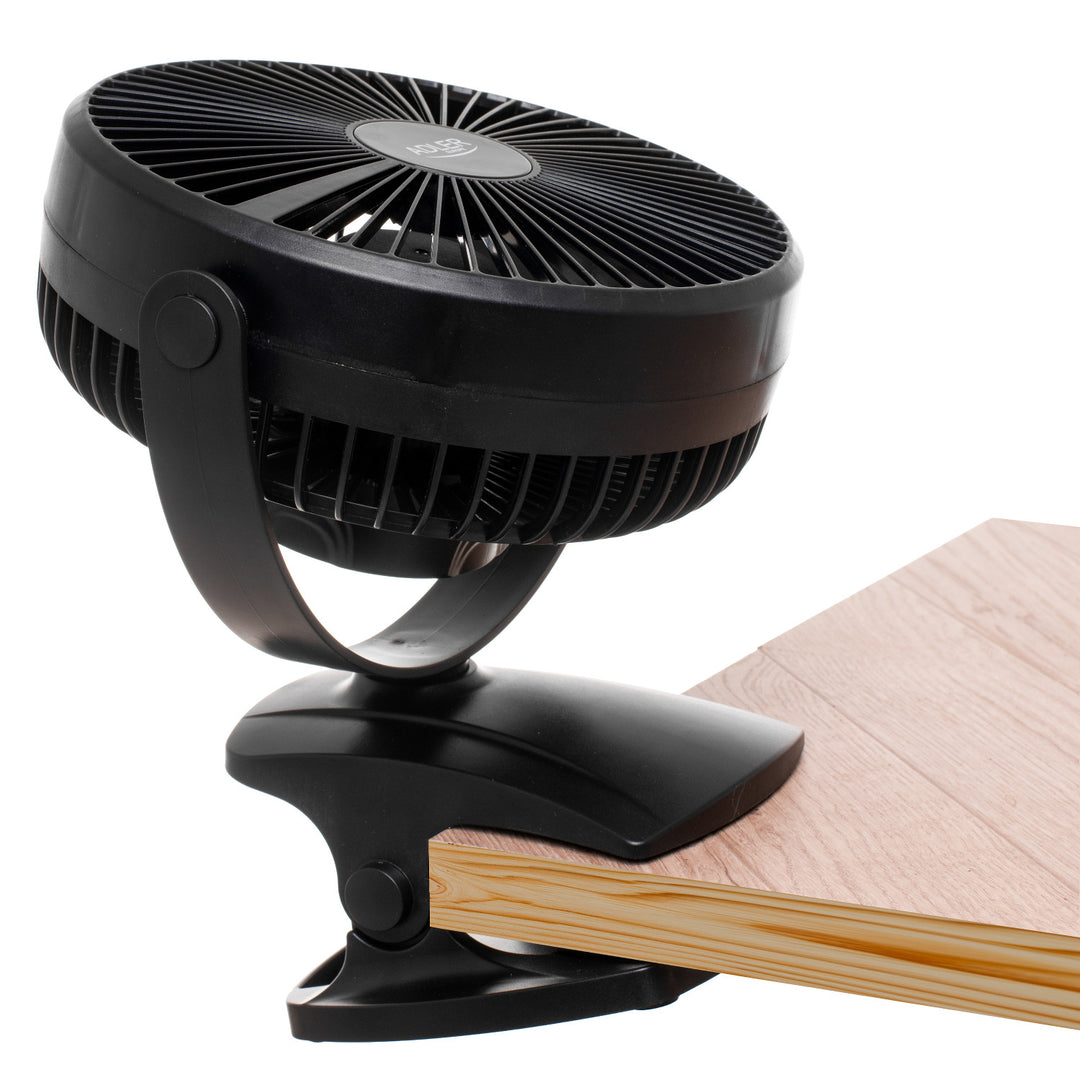 Stolní ventilátor s klipem, na baterii, 15,5 cm, otočný o 360°, USB-C, Adler