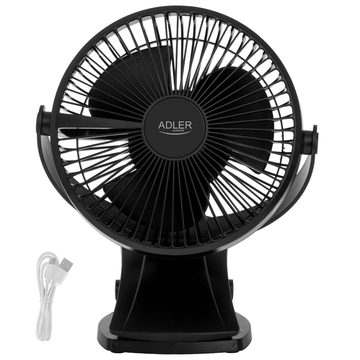 Stolní ventilátor s klipem, na baterii, 15,5 cm, otočný o 360°, USB-C, Adler