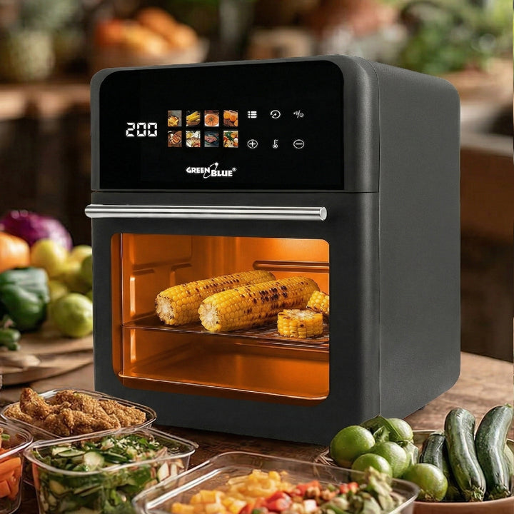 Beztuková fritéza AIR FRYER GreenBlue, výkon 1800 W, objem 10 l, 8 programů, příslušenství, časovač, GB950 + papírové vložky 16 cm, 100 ks