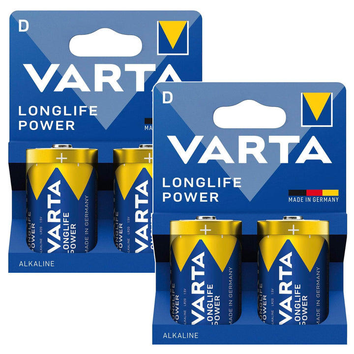 4 ks alkalických baterií R-20 R20 D 1,5 V Longlife Power Varta
