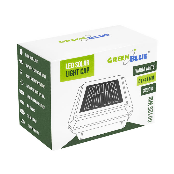 Solární LED lampa na sloupek GreenBlue, 60 × 40 mm, obdélníkový kryt, 3200 K, GB125 WW, 2 ks