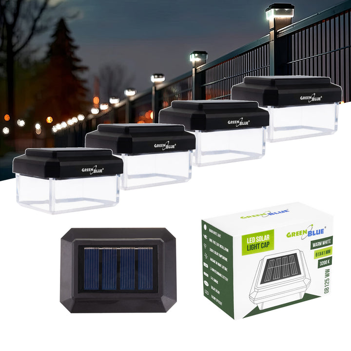 Solární LED lampa na sloupek GreenBlue, 60 × 40 mm, obdélníkový kryt, 3200 K, GB125 WW, 4 ks