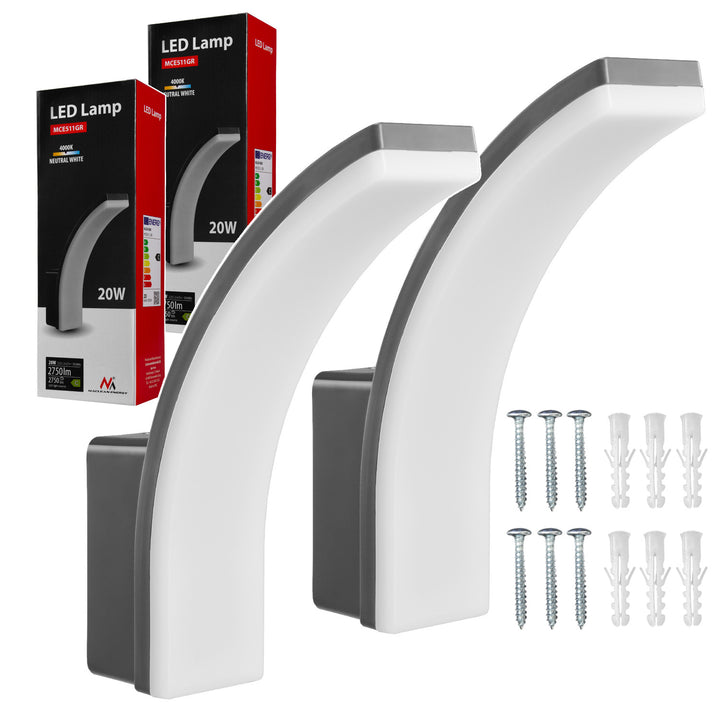 LED svítidlo Maclean, šedá barva, 20 W, IP65, 2750 lm, neutrální bílá barva (4000 K) MCE511 GR, 2 ks