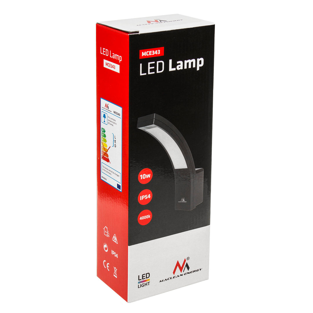 LED fasádní svítidlo Maclean, 800 lm, IP54, 10 W, přirozeně bílá barva (4000 K), černá barva, MCE343 B, 2 ks