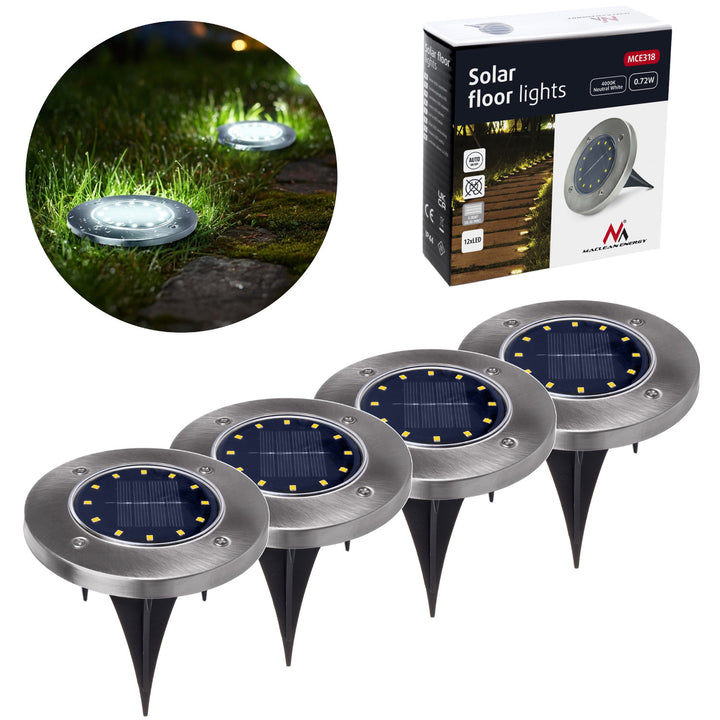 Solární LED zahradní světlo Maclean IP44, 12 LED SMD, 4000 K, Ni-MH 600 mAh, 0,7 W, MCE318, 4 ks
