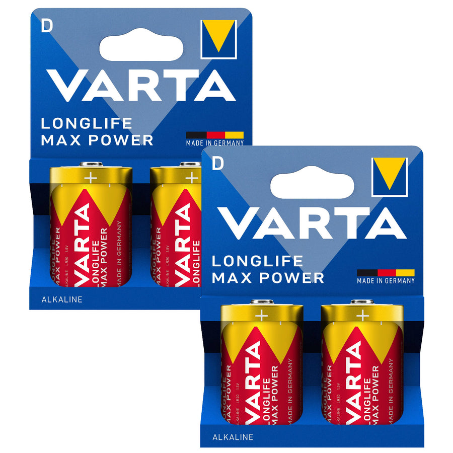 4 ks alkalických baterií R-20 R20 D 1,5 V Varta Longlife Max Power