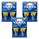 6 ks alkalických baterií R-20 R20 D 1,5 V Longlife Power Varta