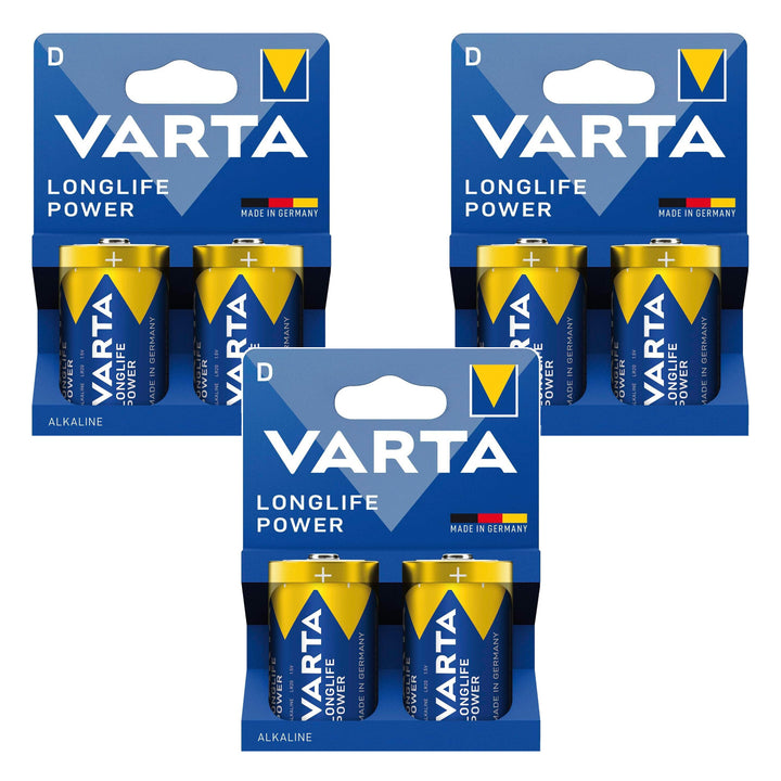 6 ks alkalických baterií R-20 R20 D 1,5 V Longlife Power Varta