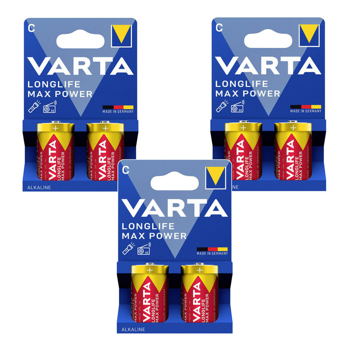 6 ks alkalických baterií R-14 R14 C 1,5 V Varta Longlife Max Power