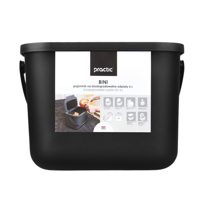 Nádoba na bioodpad 6 l, černá, Bini Practic + 5 ks uhlíkových filtrů Practic