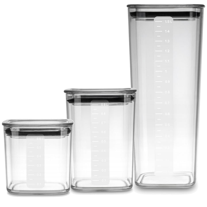 Kuchyňské nádoby Practic na sypké potraviny, objem 0,6 l, 0,9 l, 1,5 l, víčka s těsněním,
