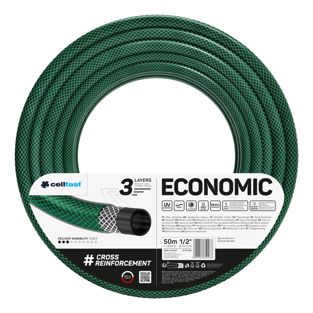 Vozík na hadici Cellfast Aluplus 1/2" 60 m + zahradní hadice Cellfast Economic 1/2" 50 m