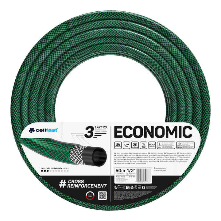 Vozík na hadici Cellfast Aluplus 1/2" 60 m + zahradní hadice Cellfast Economic 1/2" 50 m