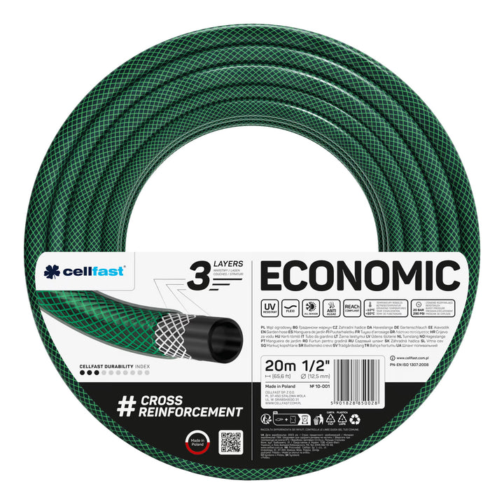 Vozík na hadici Cellfast Aluplus 1/2" 60 m + zahradní hadice Cellfast Economic 1/2" 20 m + sada s přímým rozstřikovačem Cellfast Basic 1/2"