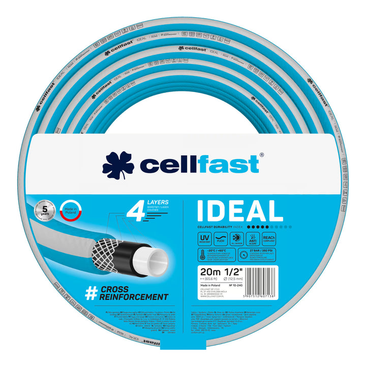 Vozík na hadici Cellfast Aluplus 1/2" 60 m + zahradní hadice Cellfast IDEAL 1/2" 20 m + sada s přímým rozstřikovačem Cellfast Basic 1/2"