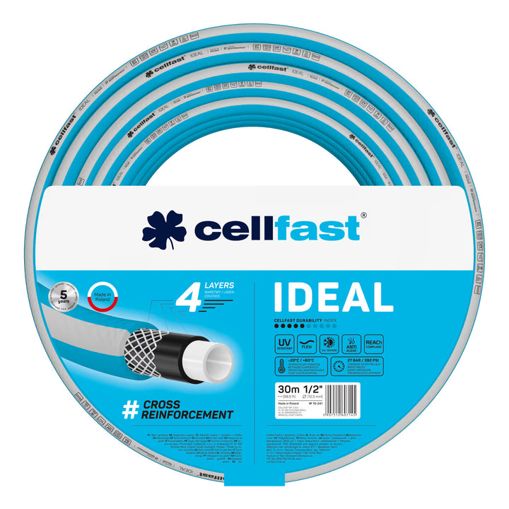 Vozík na hadici Cellfast Aluplus 1/2" 60 m + zahradní hadice Cellfast IDEAL 1/2" 30 m + sada s přímým rozstřikovačem Cellfast Basic 1/2"
