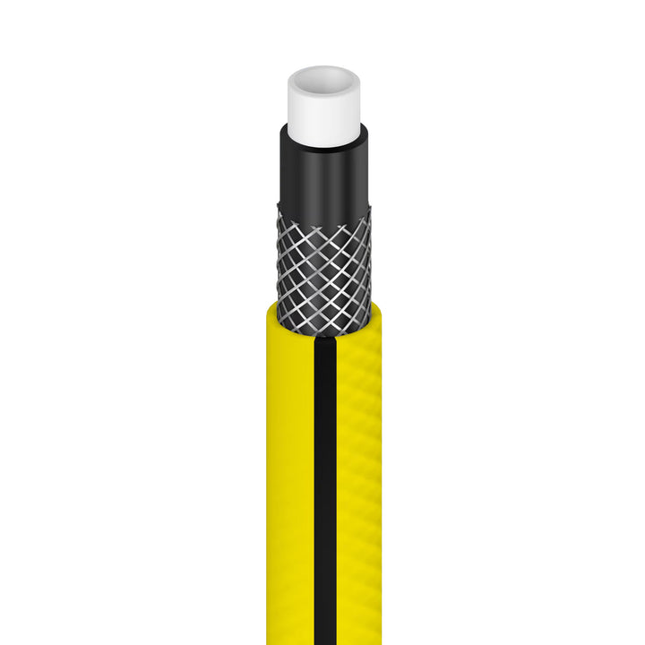 Zahradní hadice Cellfast 4YELLOW 1/2" 30 m + držák na hadici Cellfast šedý + sada s přímým rozstřikovačem Cellfast Basic 1/2"