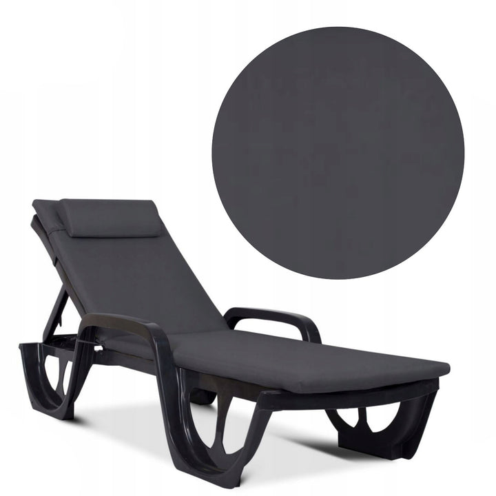 Polštář na lehátko Madera, barva tmavě šedá, látka S-500, rozměry 190 × 55 cm, upevnění gumovým páskem, voděodolný, Madera S-49