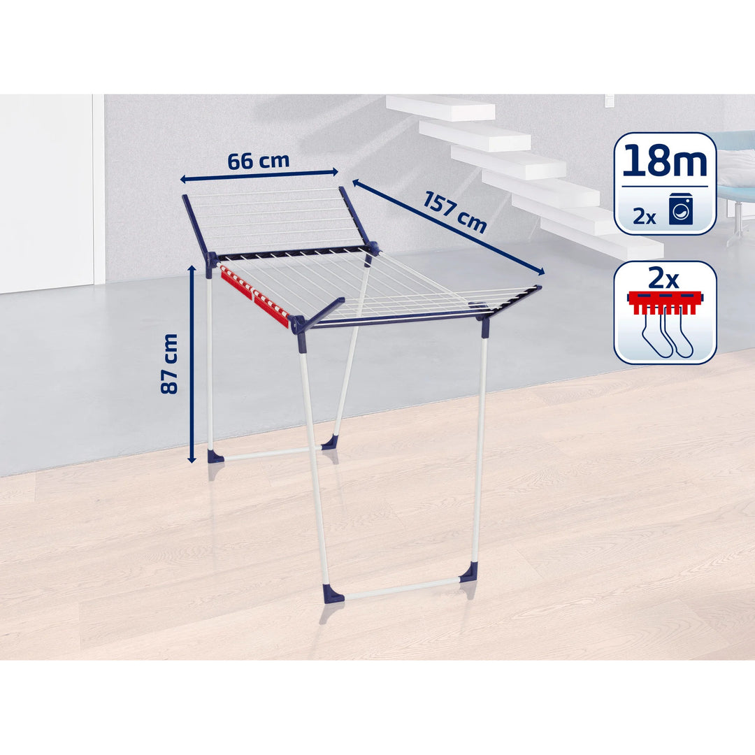 Sušák na prádlo Pegasus 180 Solid Leifheit, délka šňůr 18 m, stabilní rovnoběžné nožičky, odolný vůči povětrnostním vlivům, 2 držáky na prádlo, 81514
