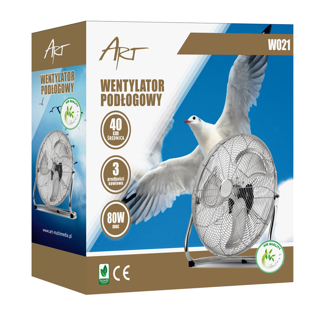 Podlahový ventilátor HanksAir, výkon 80 W, 3 stupně výkonu, vyrobený z chromované oceli, průměr 40 cm, délka kabelu 1,5 m, W021