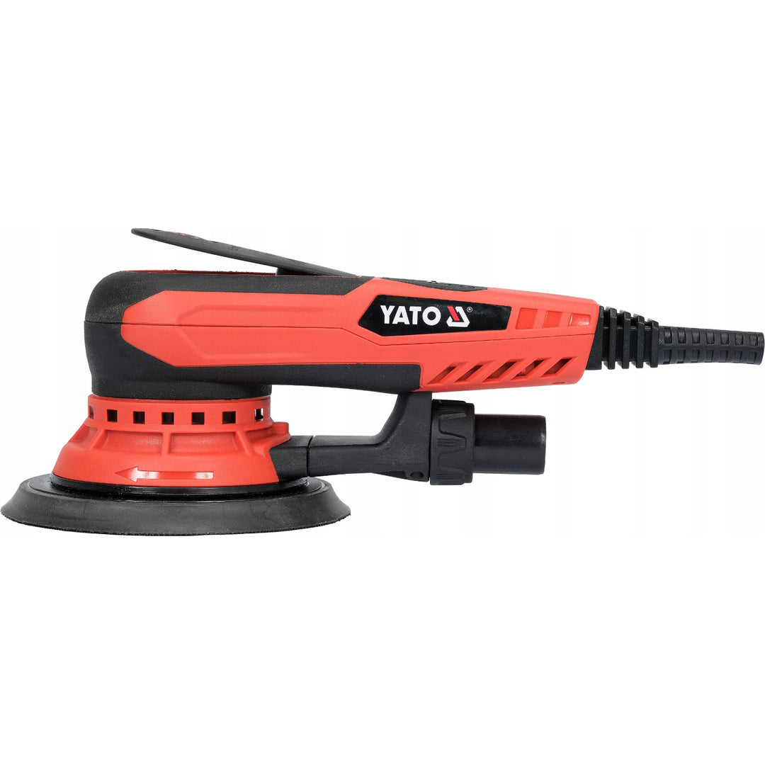 Excentrická bruska Yato, 150 mm, výkon 350 W, otáčky 4000–10 000 ot./min., délka kabelu 3 m, možnost připojení vysavače, YT-82206