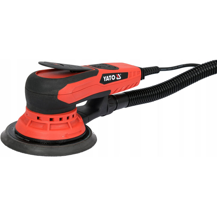 Excentrická bruska Yato, 150 mm, výkon 350 W, otáčky 4000–10 000 ot./min., délka kabelu 3 m, možnost připojení vysavače, YT-82206