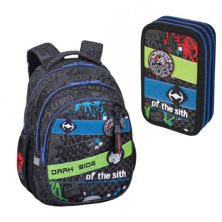 Školní sada Star Wars Coolpack, batoh Jerry (15") se třemi přihrádkami, tvarovanými zády a nastavitelnými ramenními popruhy a penál Jumper 3 s příslušenstvím