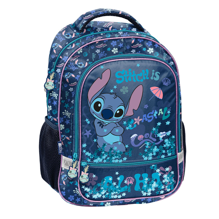Školní sada Stitch Paso, batoh se dvěma přihrádkami, reflexními prvky a vyztuženými zády, penál bez vybavení s úchyty na psací potřeby, taška na boty, kterou lze připevnit na záda, DS26XX