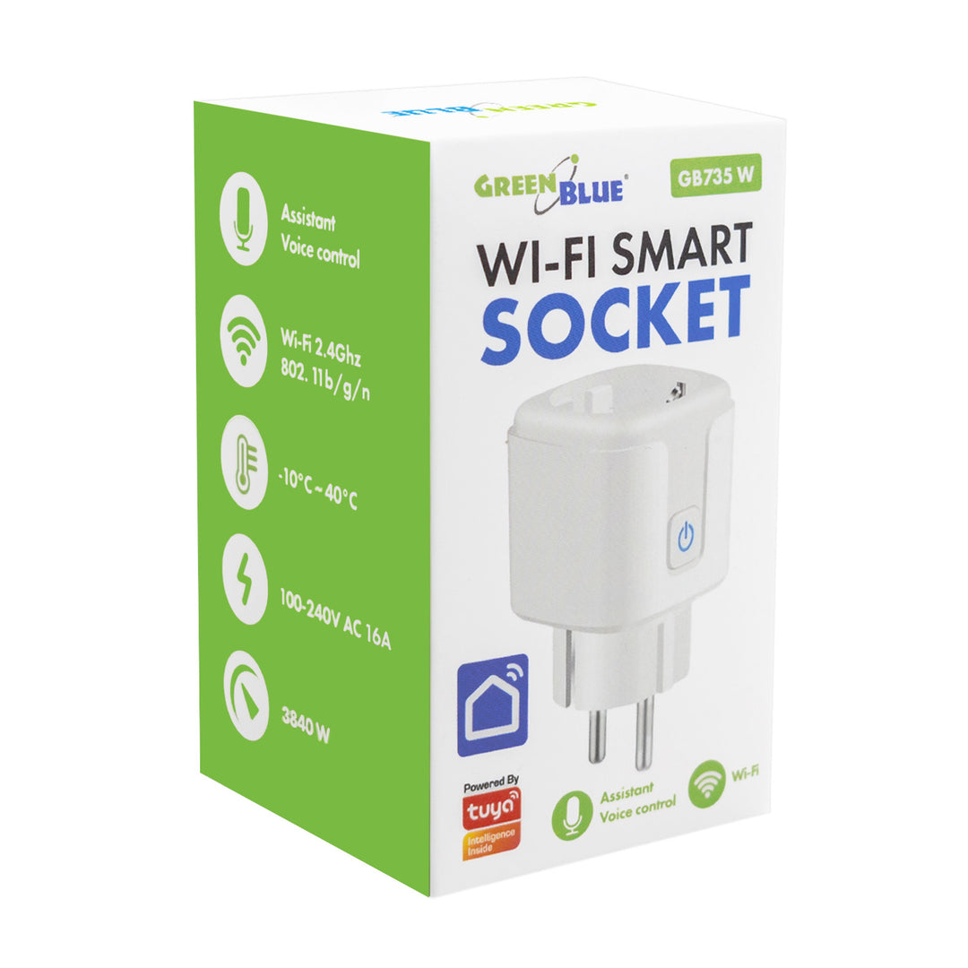 Dálkově ovládaná WiFi zásuvka GreenBlue, Android/iOS/Alexa/Google Home, časovač, měřič spotřeby, max. 16 A/3840 W, GB735 W, 2 ks