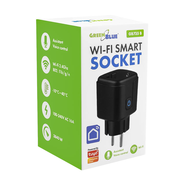 Dálkově ovládaná WiFi zásuvka GreenBlue, Android/iOS/Alexa/Google Home, časovač, wattmetr, max. 16 A/3840 W, GB735 B, 2 ks