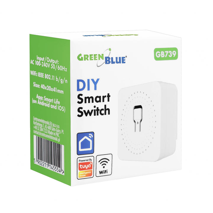 Zapuštěný WiFi relé GreenBlue, Android/iOS/Alexa/Google Home, 100–240 V AC, 50/60 Hz, max. 16 A, pro LED 150 W, GB739, 2 ks