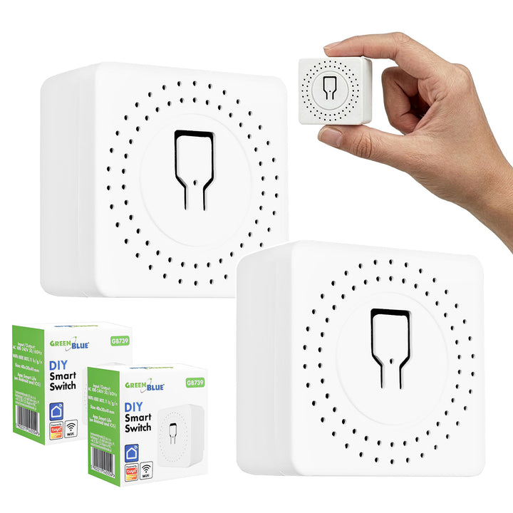 Zapuštěný WiFi relé GreenBlue, Android/iOS/Alexa/Google Home, 100–240 V AC, 50/60 Hz, max. 16 A, pro LED 150 W, GB739, 2 ks