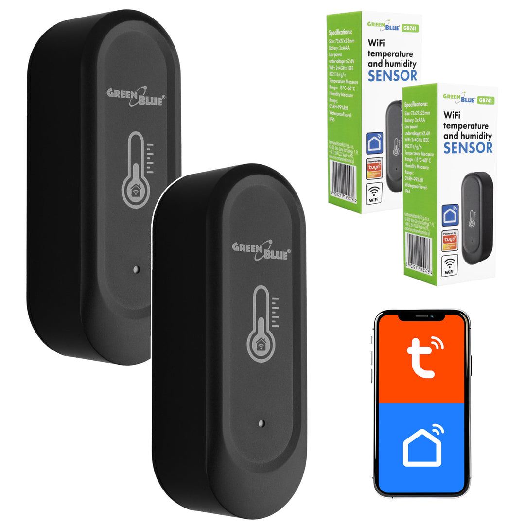 Venkovní WiFi senzor teploty a vlhkosti GreenBlue, Android/iOS, 3,0 V DC, LR03x2, IP65, GB741, 2 kusy