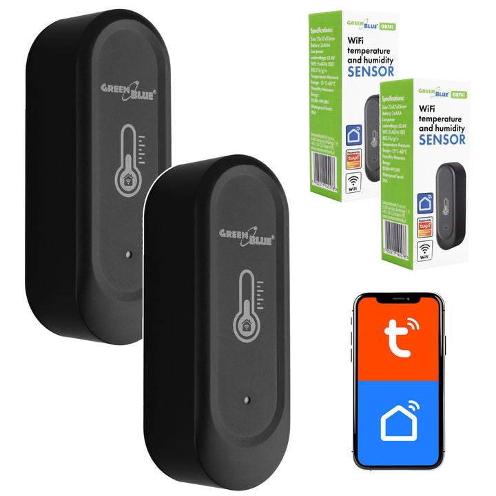 Venkovní WiFi senzor teploty a vlhkosti GreenBlue, Android/iOS, 3,0 V DC, LR03x2, IP65, GB741, 2 kusy