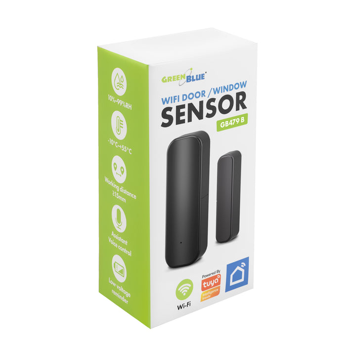 Bezdrátový kontakt / WiFi snímač otevření GreenBlue, Android/iOS, pro dveře / okna, 3,0 V DC, LR03x2, GB479 B, 2 sady
