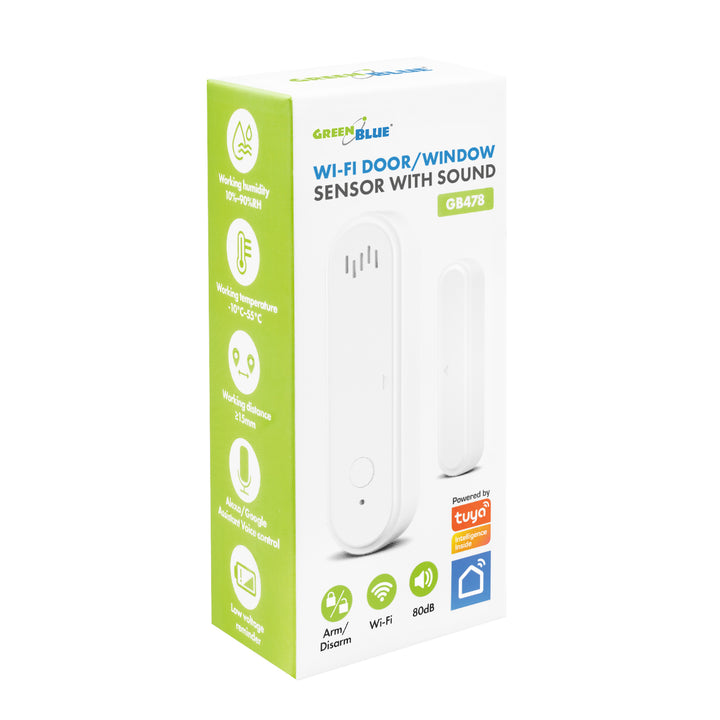 Bezdrátový kontakt / WiFi snímač otevření GreenBlue, Android/iOS, pro dveře / okna, 3,0 V DC, LR03x2, s alarmem, GB478, 2 sady