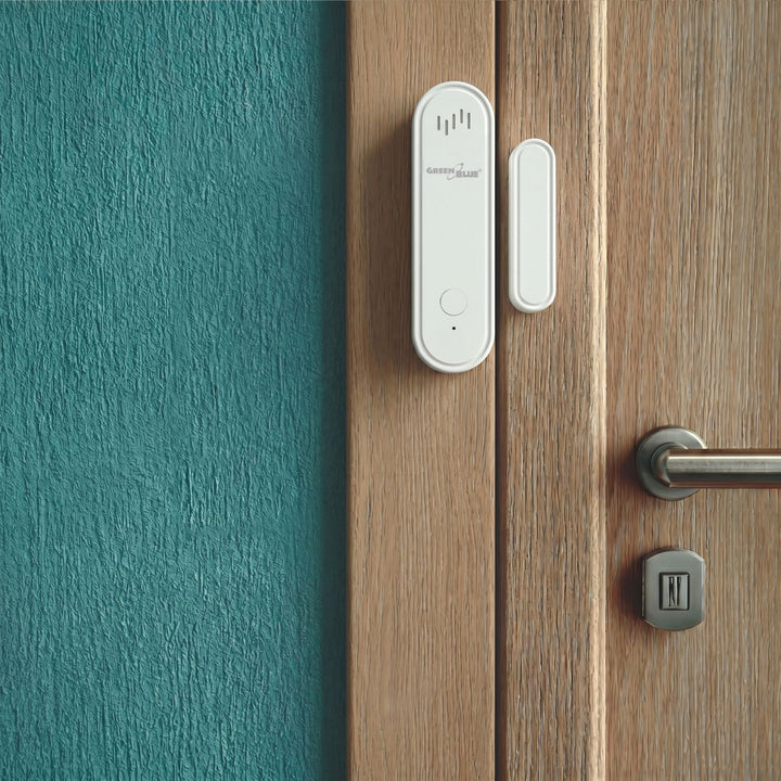 Bezdrátový kontakt / WiFi snímač otevření GreenBlue, Android/iOS, pro dveře / okna, 3,0 V DC, LR03x2, s alarmem, GB478, 2 sady