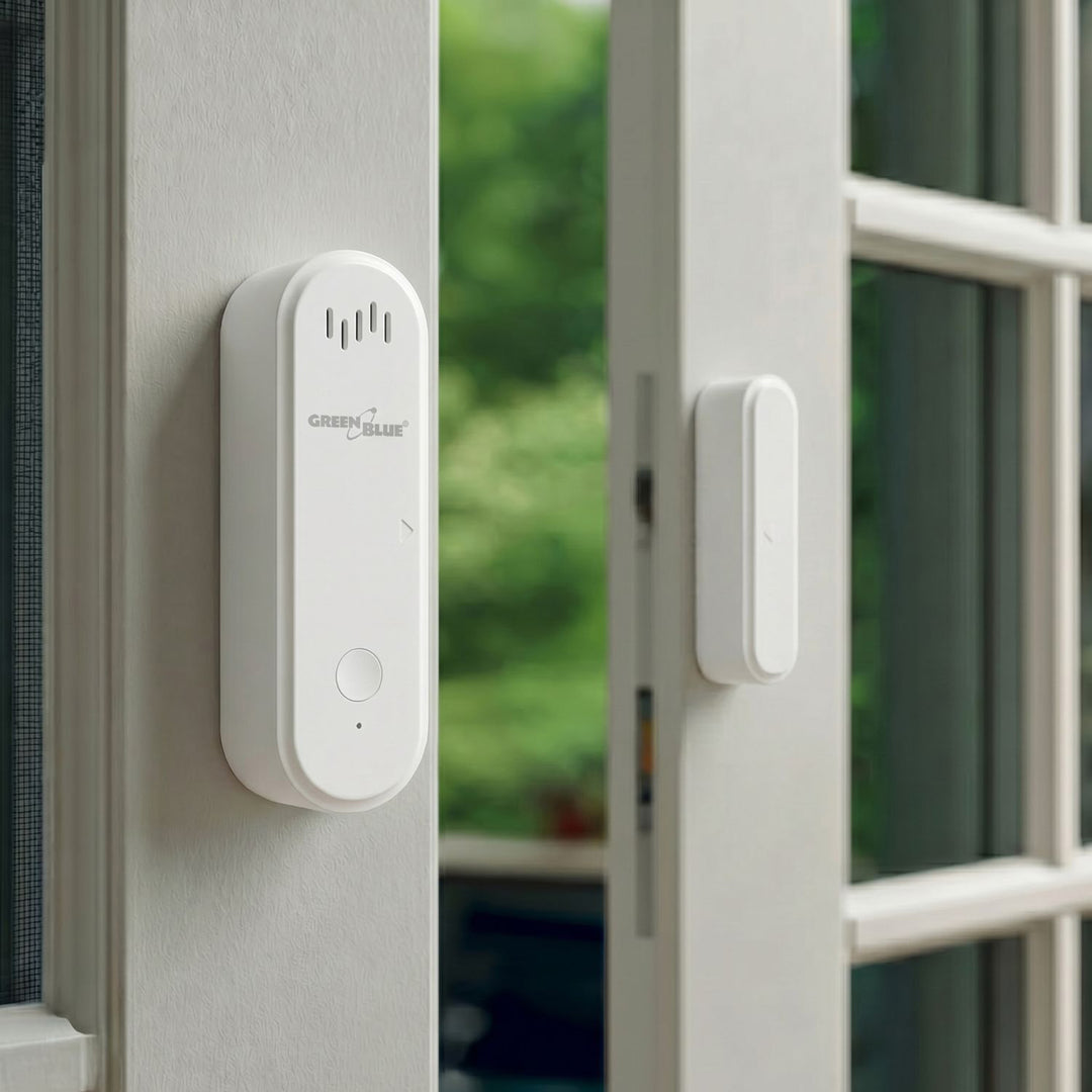 Bezdrátový kontakt / WiFi snímač otevření GreenBlue, Android/iOS, pro dveře / okna, 3,0 V DC, LR03x2, s alarmem, GB478, 2 sady