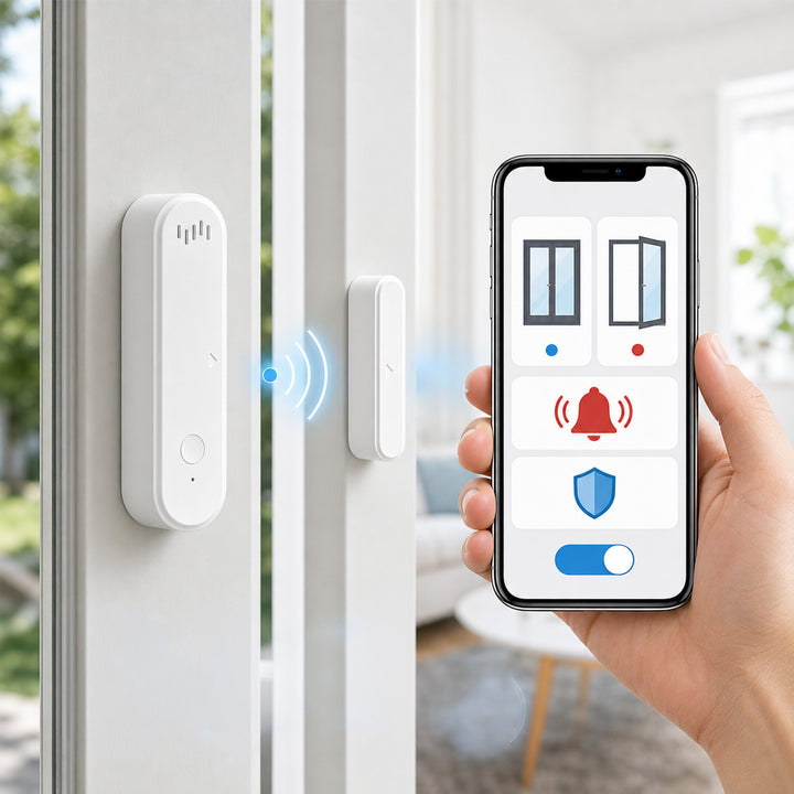 Bezdrátový kontakt / WiFi snímač otevření GreenBlue, Android/iOS, pro dveře / okna, 3,0 V DC, LR03x2, s alarmem, GB478, 2 sady