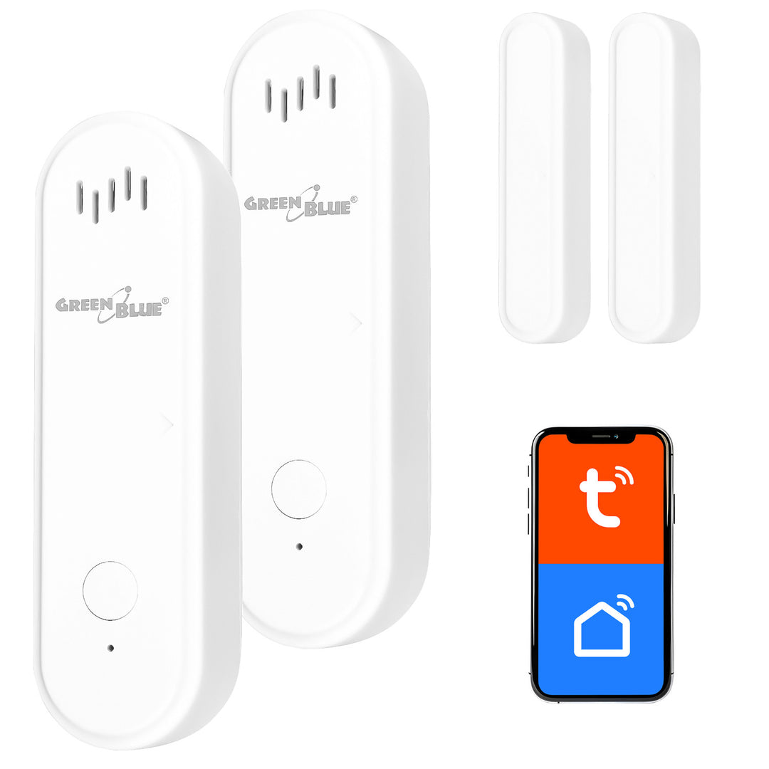 Bezdrátový kontakt / WiFi snímač otevření GreenBlue, Android/iOS, pro dveře / okna, 3,0 V DC, LR03x2, s alarmem, GB478, 2 sady