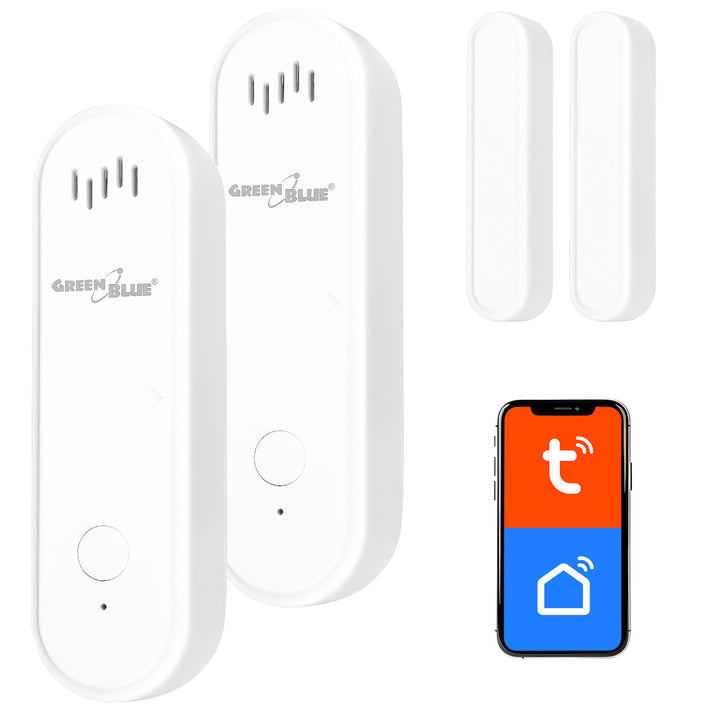 Bezdrátový kontakt / WiFi snímač otevření GreenBlue, Android/iOS, pro dveře / okna, 3,0 V DC, LR03x2, s alarmem, GB478, 2 sady