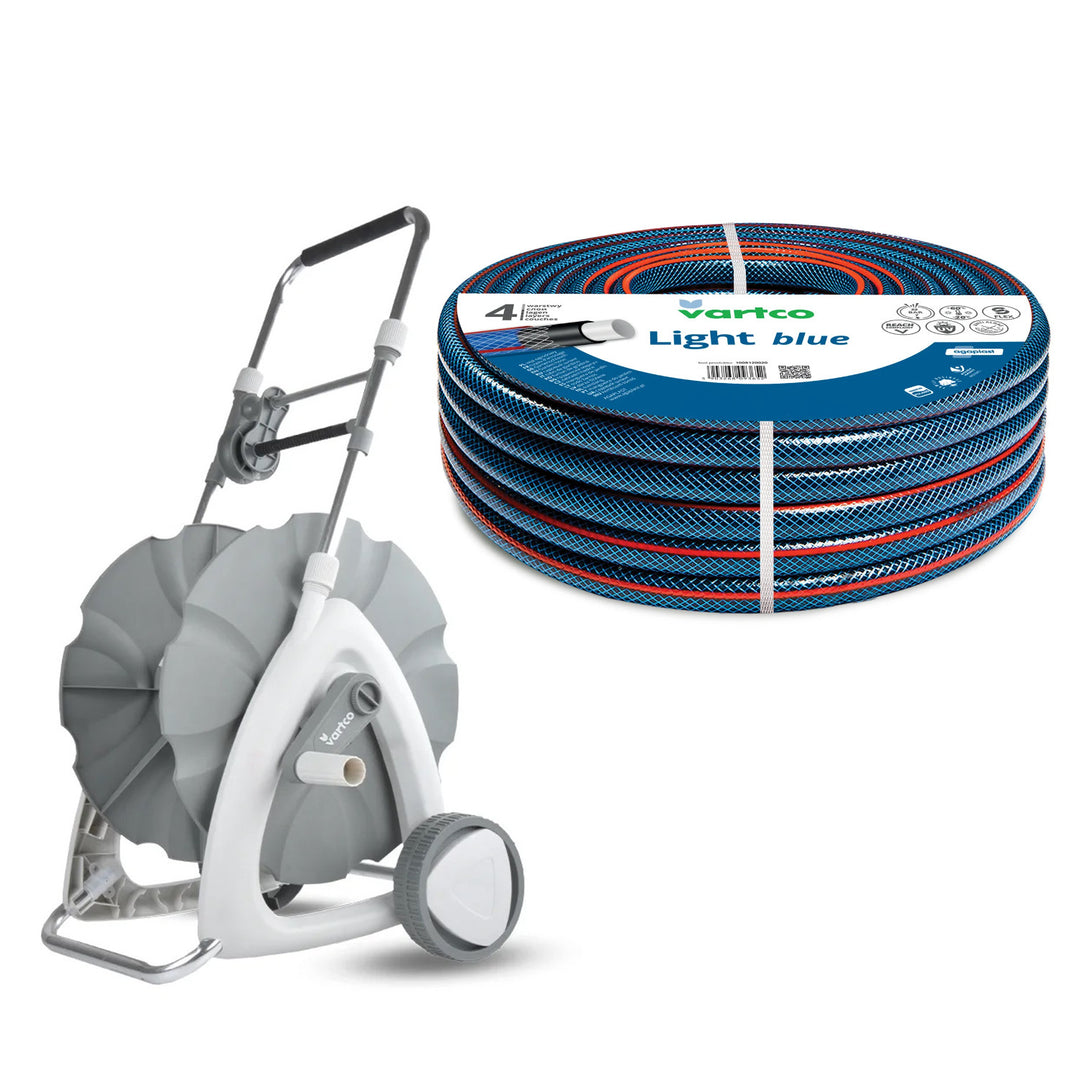 Vozík na zahradní hadici 1/2" 45 m + zahradní hadice Vartco Light Blue 1/2" 30 m Agaplast