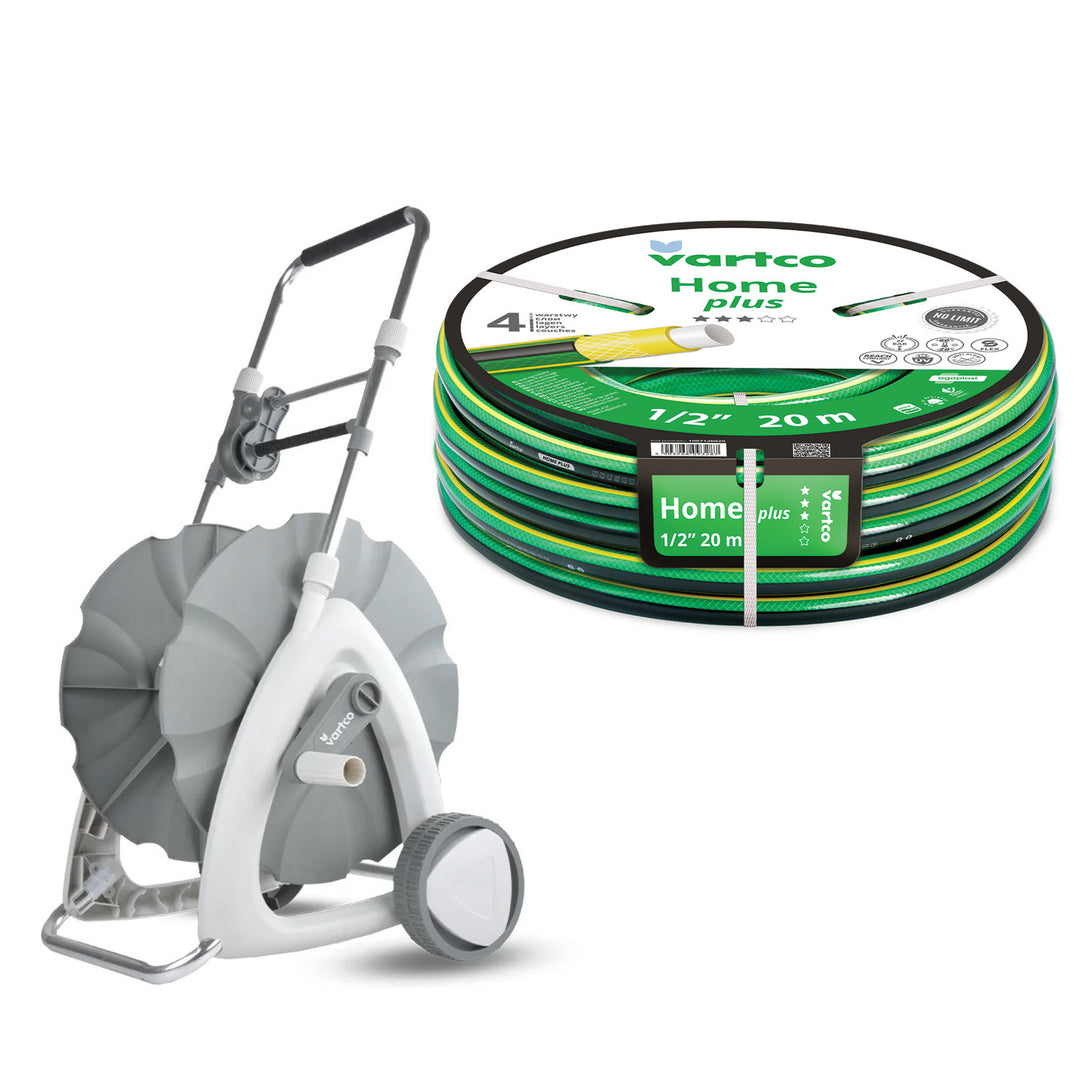 Vozík na zahradní hadici 1/2" 45 m + zahradní hadice Vartco Home Plus 1/2" 20 m Agaplast