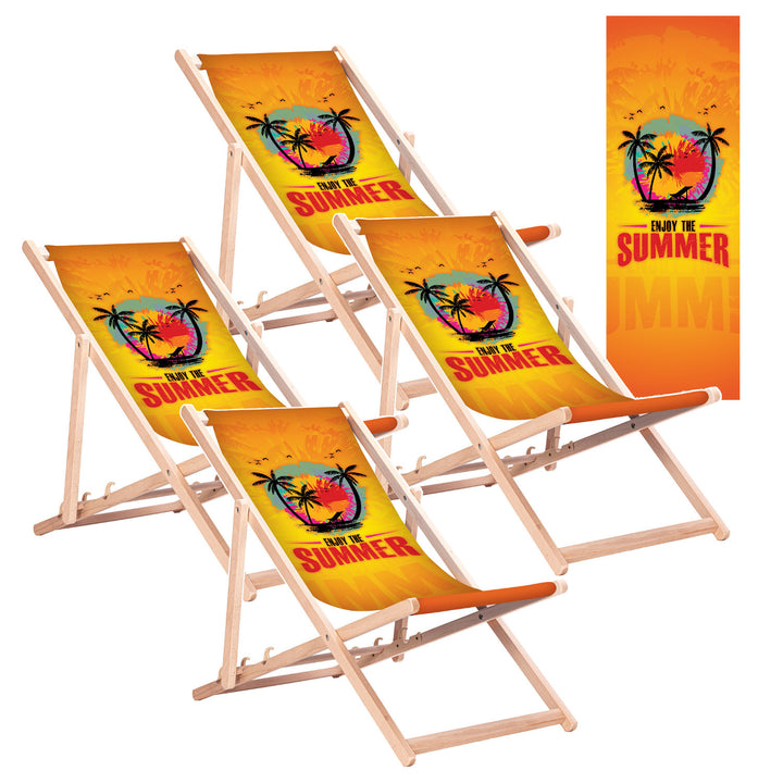 Klasické bukové lehátko GreenBlue GB183 s potiskem „Enjoy The Summer“, 4 kusy