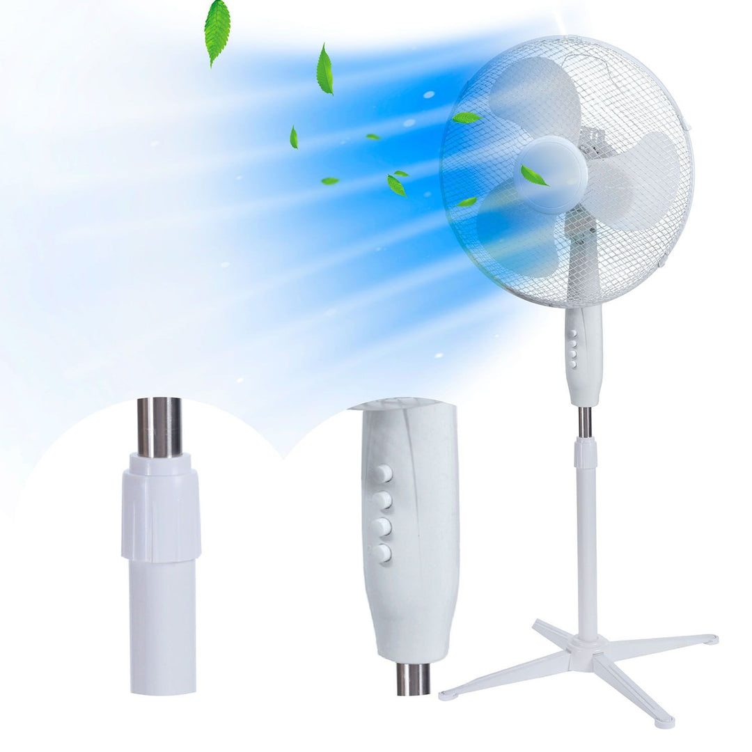 Stojanový ventilátor Extralink, bílá barva, 3 lopatky, 3 rychlosti, výkon 45 W, nastavení úhlu sklonu, ESF-40D-WH
